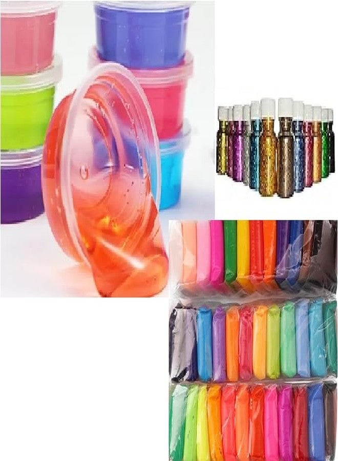 Freedy Combo of 6 Crystal Slime and 12 Air Dry Clay Combo with 12 Glitter Box and Tools for Toddler Kids DIY Slime Kit Joy Pack(c)